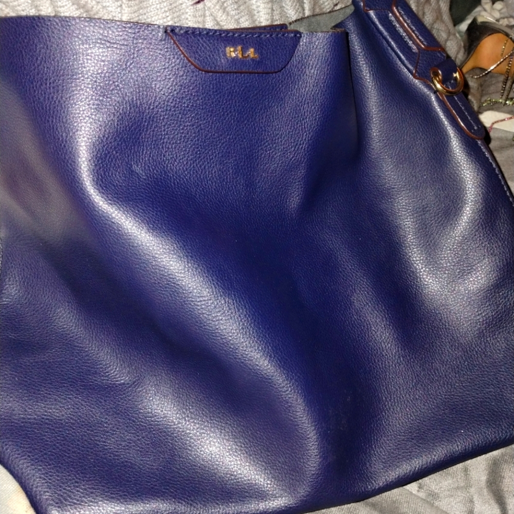 Ralph Lauren Navy Blue 100© leather Bag